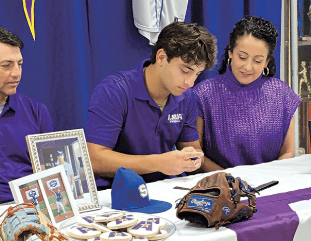 St. Edmund senior baseball player Ian Rider signs a letter of intent to play at LSUA. Rider is with his parents, Louis and Suzanne Rider. (Submitted photo)