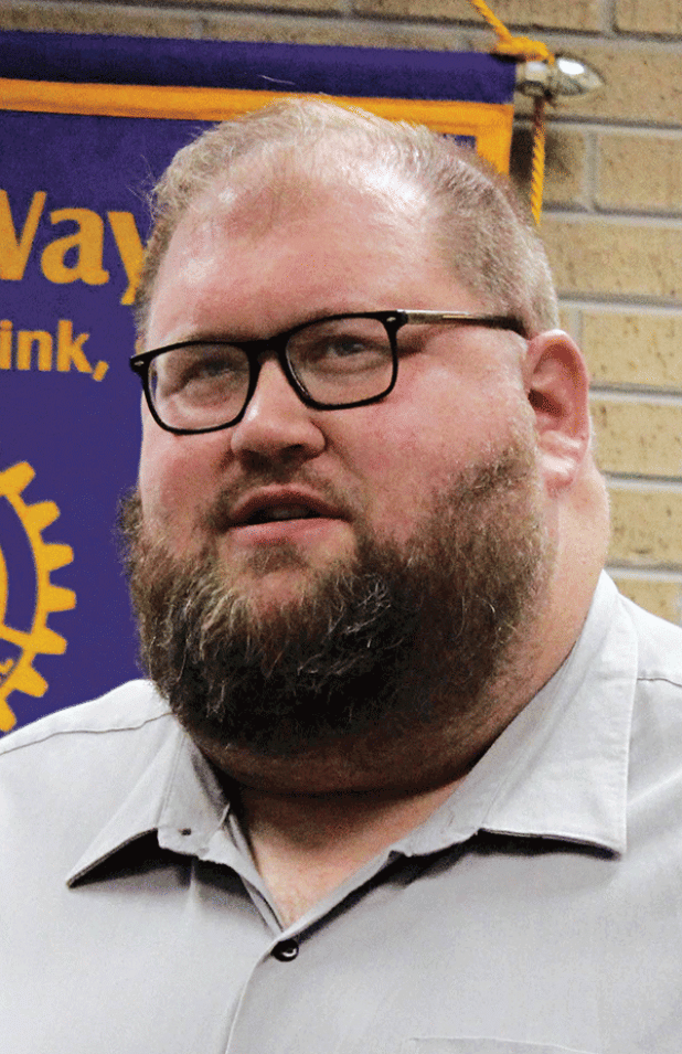 David Allen, chief of staff for State Sen. Heather Cloud, was the speaker Wednesday at the Rotary Club meeting. Allen was a guest of Dwight Jodon. (Photo by Myra Miller)