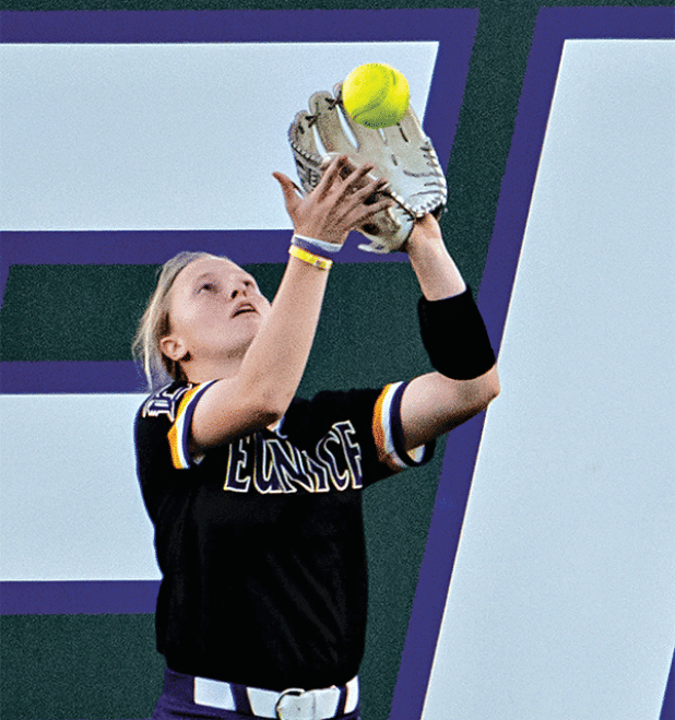 Payton Prince catches a fly ball in action on Tuesday vs. Kilgore College. (LSUE photo)