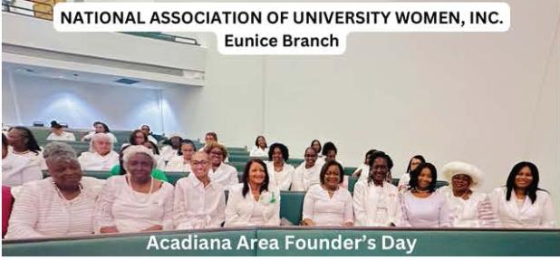Area Founders Day was established by Dr. Ezora Johnson Proctor, formerly of Eunice, now of Crowley, when she was the National  President and wanted each section of the organization to come together and recognize the finding date of The National Association of University Women. Since then, on a yearly basis, each section has had a Founders Day in a particular place and this year Eunice section was at Progressive Baptist Church in Lafayette.  