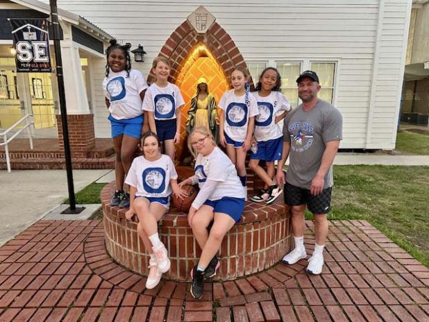 The 2025 Basketball 9U Girls Season began and Team St. Ed’s 2 9U Girls Team players include in front from left are Annastyn Fruge, and Amelia Wilson. In back from left are Rhylee Vallare, Harper Leger, AnneMarie Bourgeois, Falia Frank and Coach Gabriel Bourgeois. (Submitted photo)