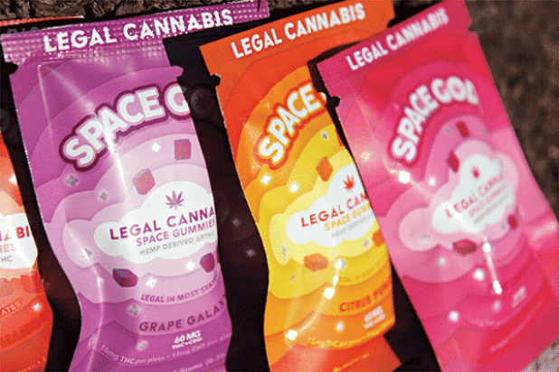 Hemp gummies purchased at a smoke shop in East Baton Rouge Parish on March 5, are currently in a legal gray area because they contain a total of 30 milligrams of THC per package. (Photo by Wes Muller/Louisiana Illuminator)