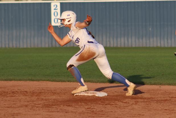 St. Edmund Lady Jays defeated Church Point Tuesday. Pictured is Maddie Evans leaving second base. (Photo by Emma Myers)