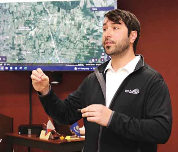 Ryan Meche, LUS Fiber director, explains the benefits of fiber optic cable during a meeting of the St. Landry Economic Development District Board meeting on Tuesday in Opelousas. (Photo by Harlan Kirgan)