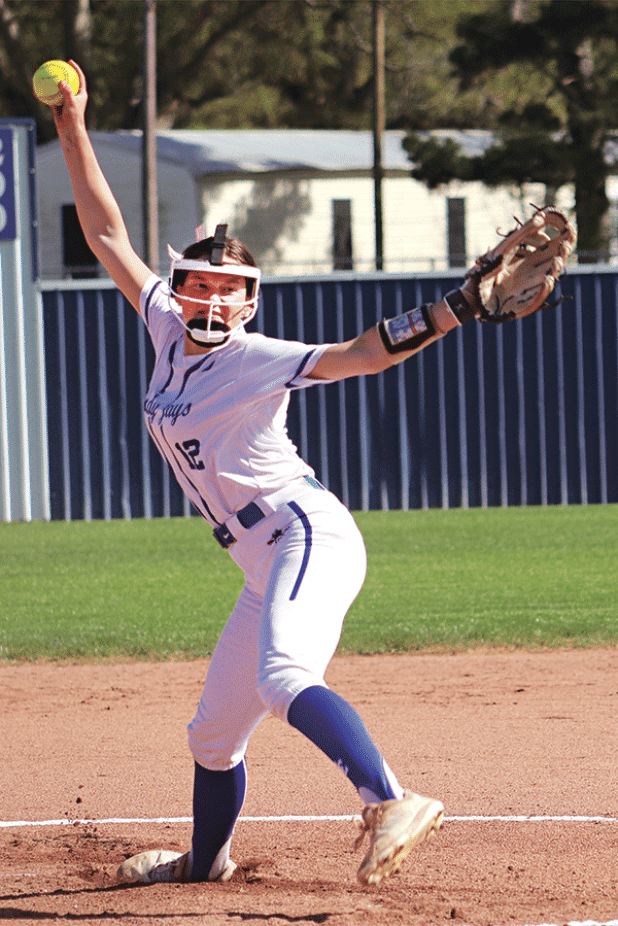 St. Edmund’s Emma Myers pitched a 10-0 shut out against Westminster Lafayette on March 18. (Photo by Amy Myers)