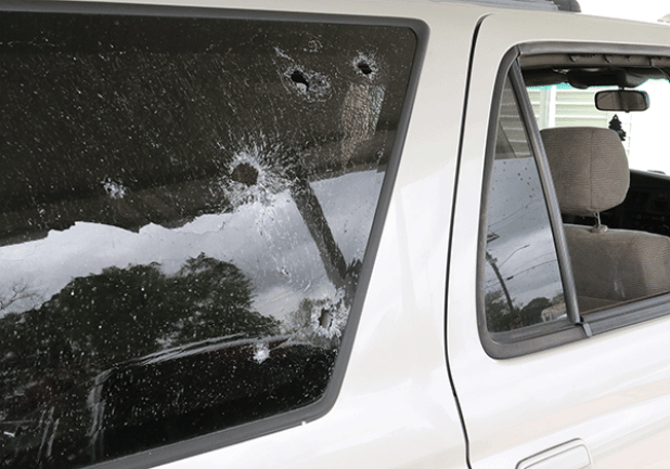 Bullet holes in the 4Runner. 