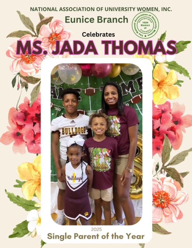 Jada Thomas, is the NAUW Eunice Branch 2025 Single Parent of the Year. Thomas is pictured with her children. Standing in front on her right is Karslyn Ceaser and next to left is Karter Ceaser. Standing next to with her children.  Standing in front on her right is Karslyn Caeser and next to the left is Karter Ceaser. Standing next to Thomas is Aiden Guillory. (Submitted photo)