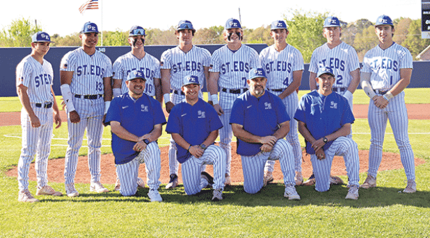 Senior Night at St. Edmund for the baseball team was held March 20. Seniors, from left, are David Evans, Marcus Gradney, Grant Miller, Kane West, Blake Moran, John Logan Floyd, Ryan Young and Ian Rider. Coaches, from left, are Corey Diaz, Kevin McFarlin, Nick Trosclair and Louis Rider. (Photo by Amy Myers)