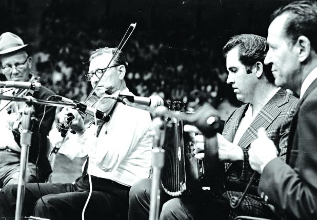 Performing at the Blackham Coliseum in a 1974 concert, from left, are Varise Conner, Lionel Leleux, Marc Savoy and Don Montoucet. The concert was the beginning of Festivals Acadiens et Créoles in Lafayette. (Submitted photo) 