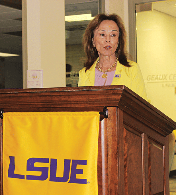 LSUE Chancellor Nancee Sorenson at an event on March 27 to announce $3.25 million in federal funding for the STEAM Innovation Center. (Photo by Myra Miller)