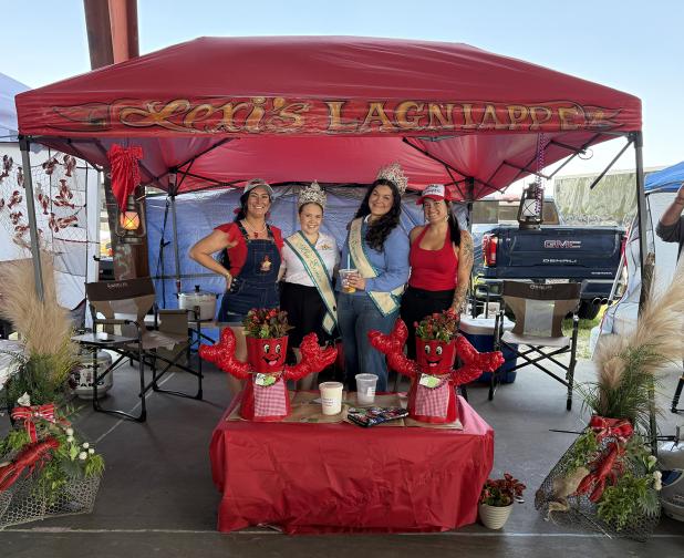 The Eunice Queens were on hand Saturday at the annual Crawfish Etouffee Cook-off as they served as judges for the Showmanship/Booth Decoration competition. Lexi’s Lagniappe placed first in Crawfish Etouffee Cook-off Showmanship/Booth Decoration. From left are Alexis Bourgeois, Teen Miss Eunice Gracie Lou Oliver, Miss Eunice Samantha Gobert and Gabbi Savoy. (Submitted photos)