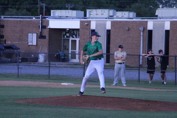 Eunice High pitcher Beau Brown fires a pitch during his no-hitter in an 11-0 win over Leesville on Tuesday in district play. (Photo by Rhett Manuel)