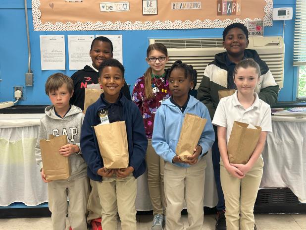 East Elementary celebrated its March Students of the Month. In front from left are Leo Ebers, Drayson Mitchell, Nathaniel Simone, and Danica Bozyone. In back from left are Landon Angelle, Anna Dunn, and Dakarri Janice. Not pictured is Haley Guillory. (Submitted photo)