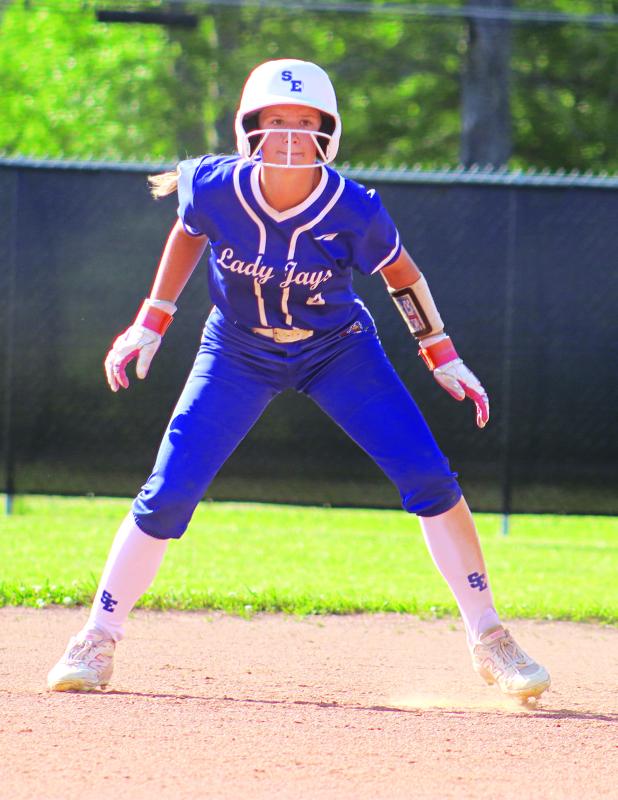 Sloane Cart attempting to steal to third base in St. Edmund’s victory over Slaughter Community Charter School on April 17. (Photo by Amy Myers) 
