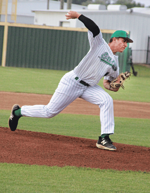 Eunice High pitcher Montana Brown, a junior, unloads a pitch. (Photo by Rhett Manuel)