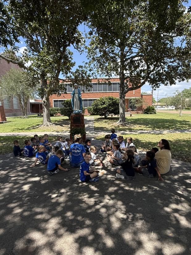 St. Edmund Elementary’s Pre-K students spent some time exploring and learning about the beautiful statues around the church and school grounds. 