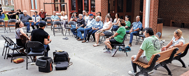 The free Rendezvous in the Prairie program featured Drew Simon and Megan Constantin, members of the trio T’Monde, performing Cajun standards, their versions of country songs in French and English, and their own original Cajun songs. The program on Thursday was moved outdoors on a beautiful spring evening. Next month, the program, 5:30 to 6:30 p.m. on Thursdays, will be back inside on the center’s Front Porch Stage featuring the David Greely Duo May 1, Sarah Jayde Williams May 8, the Holiday Playgirls May 15