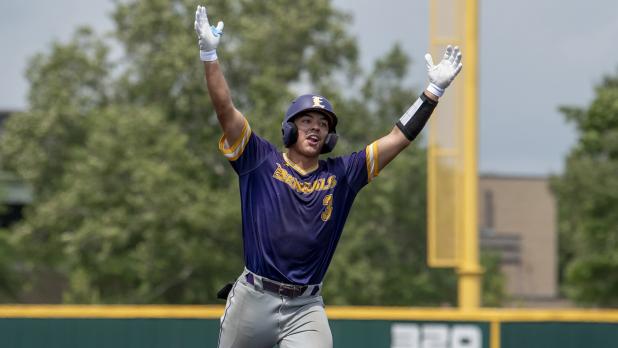 LSUE Bengals’ Jordan Luna celebrating a home run.