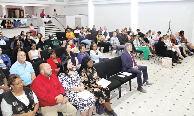 The crowd listens to the St. Landry Parish School Superintendent candidates on Monday in the Delta Grand Theater in Opelousas. 
