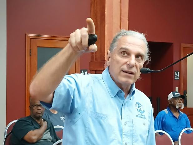 Dean Wilson provides basin information to the Public Works Committee. (Photo by Bobby Ardoin)