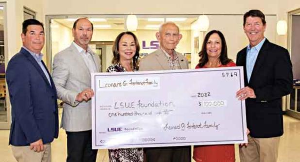From left, are Richard Fontenot; Bill Fontenot; Dr. Nancee Sorenson, LSU Eunice Chancellor; Leonard Fontenot; Georgette Fontenot; Glynn Fontenot.(LSUE photo)