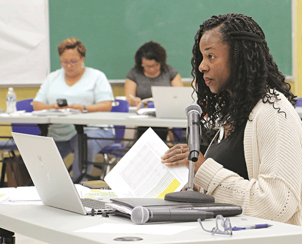 Shaun Grantham discusses St. Landry Parish School Board pay issues during a Saturday retreat in Opelousas. (Photo by Harlan Kirgan)