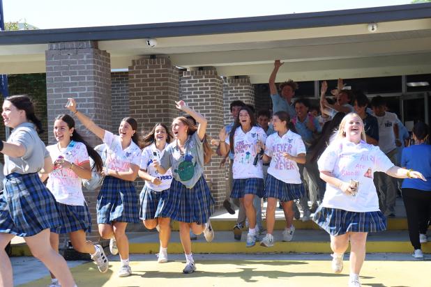 St. Edmund High seniors celebrate last day of school on campus.