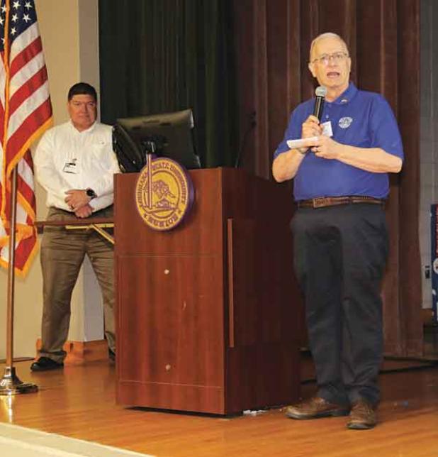 Darrel Miller, right, St. Landry Parish Veterans Service Officer, and Michael Jordan, Evangeline Parish Veterans Service Officer, were among the speakers at Saturday’s Vet Fest at LSU Eunice. (Photos by Harlan Kirgan)