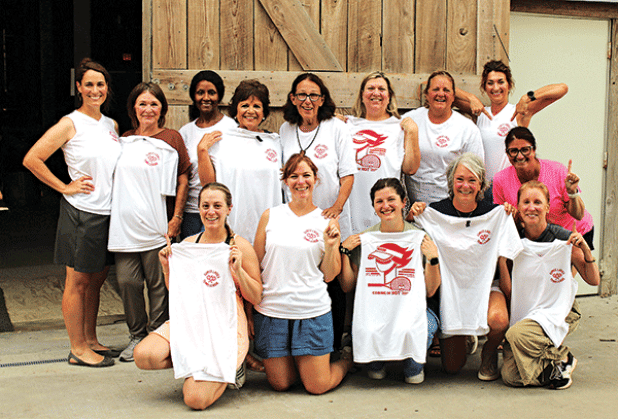 The ELTL (Eunice Ladies Tennis League) held its Spring Season tennis banquet Tuesday evening with team members attending. The winning team, The Pitre Sisters, won the season and were awarded T-shirts. Door prizes and an evening meal of boiled crawfish were enjoyed. The captains of the winning team were Bonnie P. Kyzar and Laura Pitre. In front from left are Emily Francois, Bonnie P. Kyzar, Heidi Dischler, Andrea Hurst, Lisa Brown, and Andrea White.  Standing, in back from left are Laura Pitre, Debbie Miller