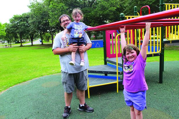 It’s feeling like summer in Eunice and school kids are out for summer break. Casey Guidry brought his two daughters Ruby, 2, and Angel, 6, for a fun time at the Circle Park recently. 