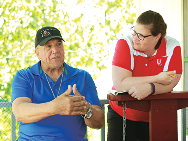 UL Lafayette’s Dr. Heather Stone (left) and Chief Albert Naquin of the Biloxi-Chitimacha-Choctaw tribe of Native Americans, will appear in a short film about she and tribe members’ oral history project. The film will premiere at noon on Tuesday via a free livestream. (Photo credit: Doug Dugas / University of Louisiana at Lafayette)