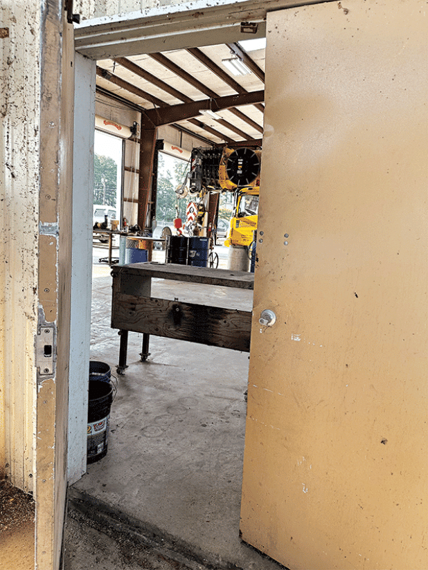 A door damaged at Louisiana Crane. (St. Landry Parish Sheriff’s Office photo)