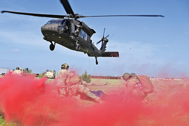 A UH-60 Black Hawk helicopter, 1-244th Assault Helicopter Battalion, Louisiana Army National Guard, prepares to land to pick up a simulated casualty during the 2022 Joint Emergency Medicine Exercise at Fort Hood, Texas, June 8. The JEMX hosted by the Carl R. Darnall Army Medical Center brings together over 2,000 Service Members from across the services to train medical personnel in combat casualty care, aeromedical care and Forward Resuscitation Surgical Team care. (U.S. Air National Guard photo by Master S