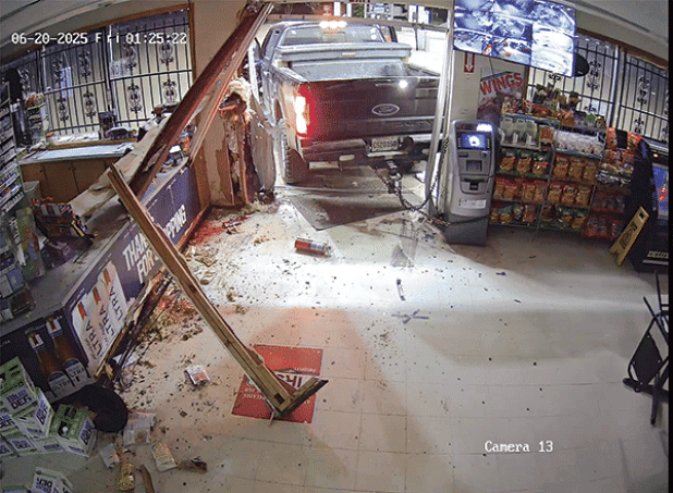 A pickup truck stolen out of St. Landry Parish is shown in this video as it is used to steal an ATM out of the Bayou One Stop store, 4730 U.S. 167 North, in the Turkey Creek area, at about 2 a.m. June 20. (Photo courtesy of the Evangeline Parish Sheriff’s Office)
