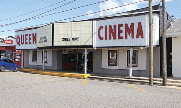 The Queen Cinema on Walnut Street on Tuesday afternoon. The movie theater is for sale. (Photo by Harlan Kirgan) 