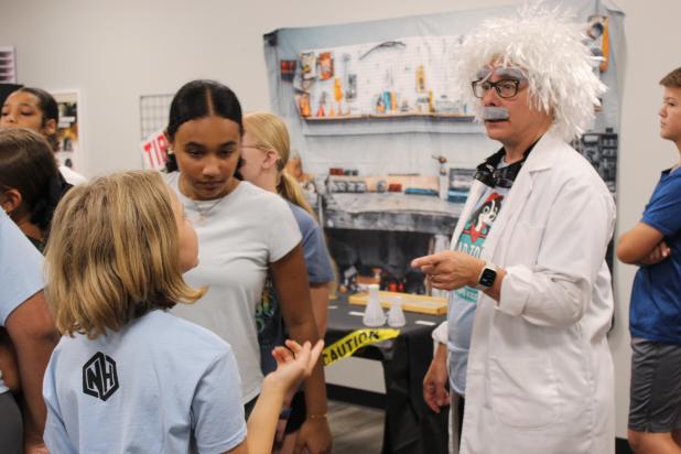 At the science station of Summer Surge (Vacation Bible School) at New Hope Church was Dr. Stellarios (Tammy Stelly). Children ages, 5-12, attended the Summer Surge this week.