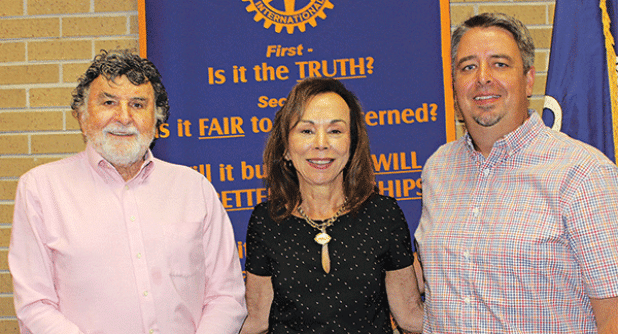 Mayor Scott Fontenot was the guest speaker Wednesday at the Rotary Club meeting. From left, are Bob Fontenot, Rotarian; LSUE Chancellor Nancee Sorenson, president of Rotary; and Fontenot. Mayor Fontenot was the guest of Bob Fontenot. (Photo by Myra Miller)