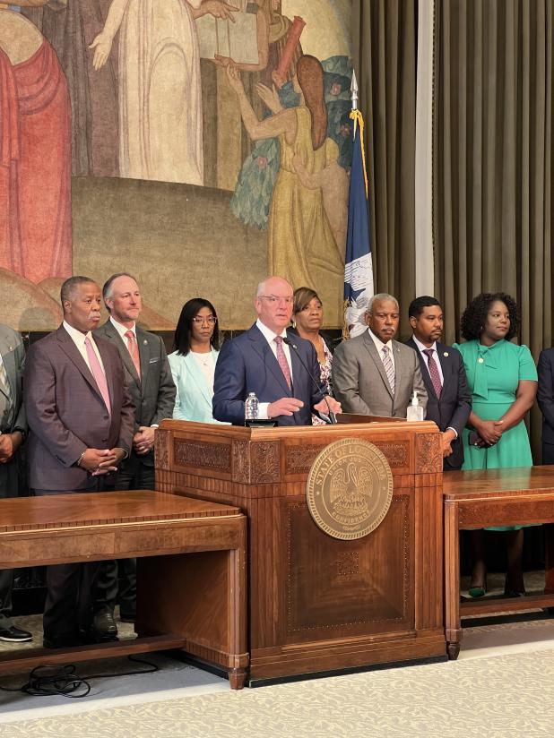 Gov. John Bel Edwards held a press conference Monday shortly after the Legislature concluded its 2022 regular session. (Photo by Alex Tirado/ LSU Manship School News Service)