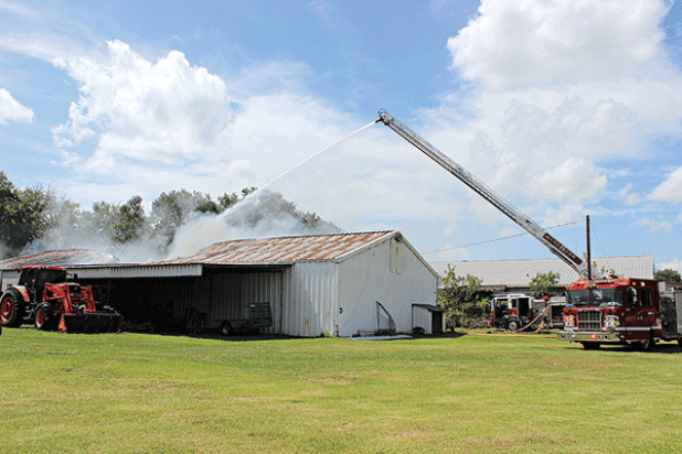 Eunice firefighters and St. Landry Parish Fire District 6 responded to a structure fire at 3304 Hwy. 190 east at about 3 p.m. Thursday. A storage building located behind the Purple Peacock was engulfed with smoke coming from the roof. Part of the roof was collapsing. Owner of the building and J & M Auto Sales & Detailing, LLC, Jahamal Guillory said that the metal building is at least 30 years old and about 5,000 square feet. Guillory said he uses the building for storage. He had stored inside a motorcycle, 