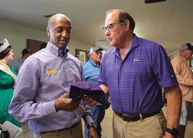 LSU President William F. Tate IV attended the sugarcane field day.