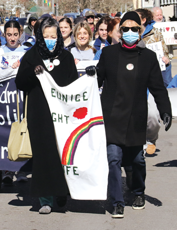 Sharon Fontenot, left, and Susan Saunders lead the March for Life parade on 2nd Street on a chilly Jan. 22. Fontenot, who has retired from a leadership role in Right to Life, reflected on the overturning of Roe v Wade in June. (Photo by Harlan Kirgan)
