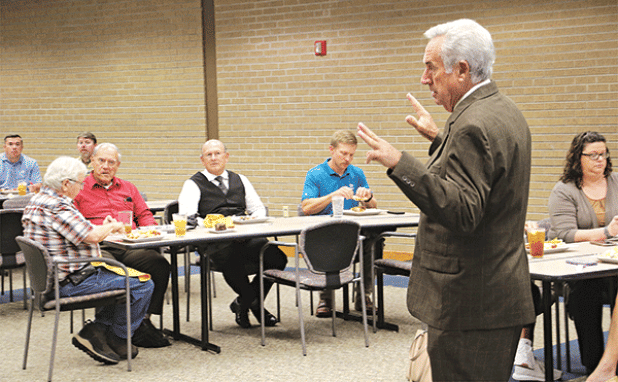 State Supreme Court Associate Justice James Genovese speaks to the Eunice Rotary Club on Wednesday at LSUE. Genovese, of Opelousas, is in his final days on the court and his next job is president of Northwestern State University in Natchitoches. (Photo by Harlan Kirgan)