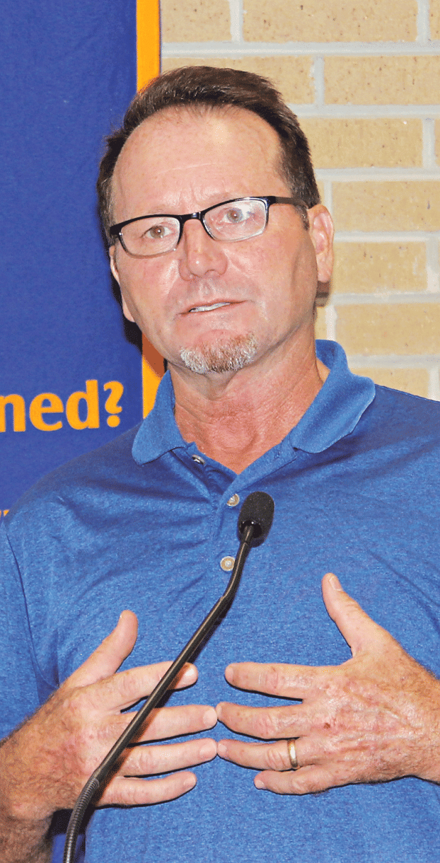 Gerard Morgan, executive director of men, of The Way Training Center, speaks at the Eunice Rotary Club meeting. (Photo by Myra Miller)