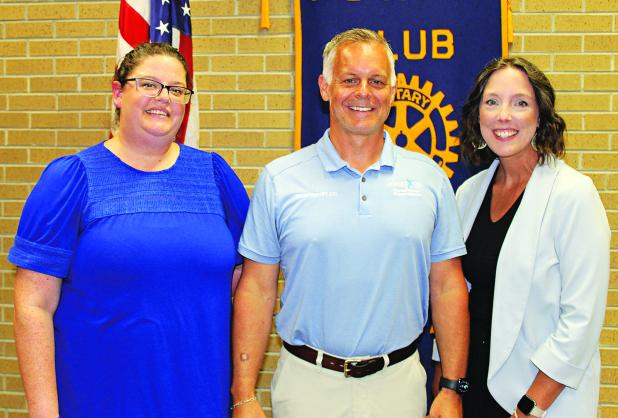 Michael Driggs, a physical therapist at Rehab Xcel was the guest speaker Wednesday at the Eunice Rotary Club. From left are Erika Fontenot, Rotary president; Driggs; and Andrea Chachere, a Rotarian and board member. Driggs was the guest of Chachere. (Photo by Myra Miller)