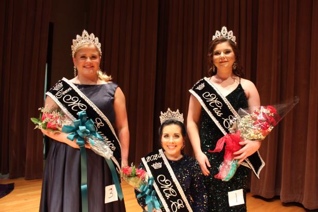 Three newly crowned Eunice Queens were named winners Saturday evening. From left are Teen Miss Eunice Lauren Bearb, Ms. Eunice Mary Cescalie Mouton and Miss Eunice Noble Ann Marie Hebert. 
