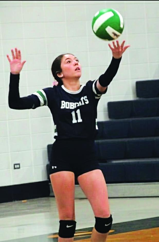 Eunice High junior Vivian Fontenot serves during the Tom Dodge Memorial Jamboree on Wednesday night at Eunice High. (Photo by Rhett Manuel)
