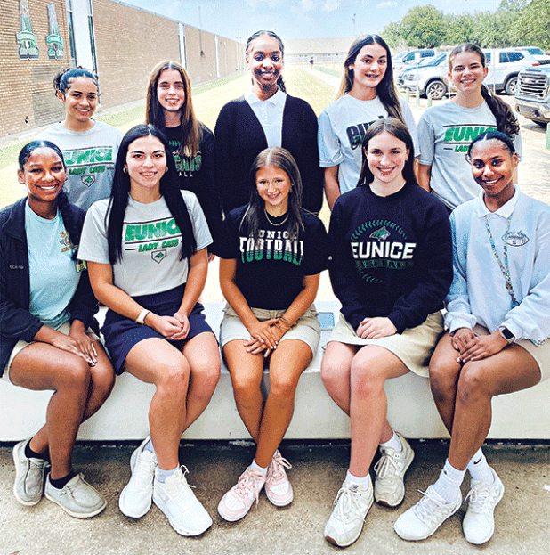 Eunice High School named its Homecoming Court. Seniors maids include, seated from left, Shiya Ceasar, Brooklyn Darbonne, Ava Daigle, Vivian Andrus and Tyja Cooper. In back from left are Aniylah Ned, Ava Landreneau, Fajah Guillory, Lainie Ortego and Savanna Tauzin. The Eunice High Bobcats will play against the Welsh Greyhounds at 7 p.m. Friday, Oct. 4 for their homecoming game. (Submitted photo)