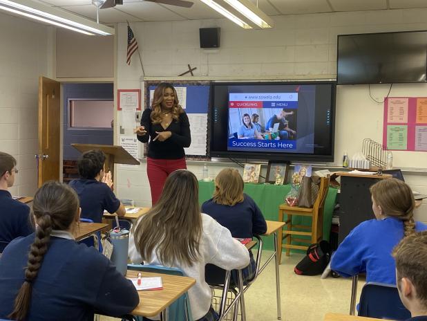 Deidra Walton, assistant director of recruitment & career services with Sowela Technical Community College presented senior students topics of application process, academic programs, internships,and much more. 
