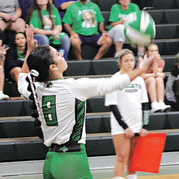 Brooklyn Darbonne serves the fall.  (Photo by Rhett Manuel)