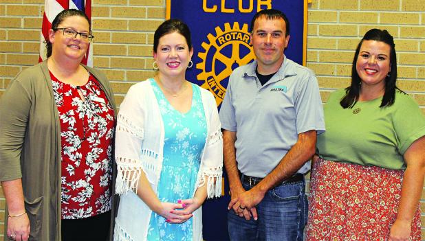 AirUltra, and Brites by AirUltra, were the topic discussed Wednesday at the Eunice Rotary Club meeting. Speakers included Alex Morris, Rachael Fruge and Katie Richard. From left are Erika Fontenot, president of Rotary; Fruge, Morris, and Richard. (Photo by Myra Miller)